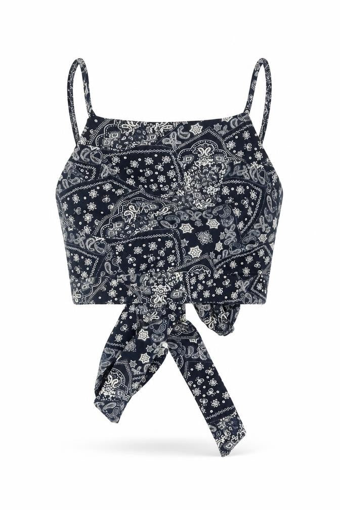 Unique 21 Womens Blue Paisley Polyester Cropped Blouse Size XS Square Neck