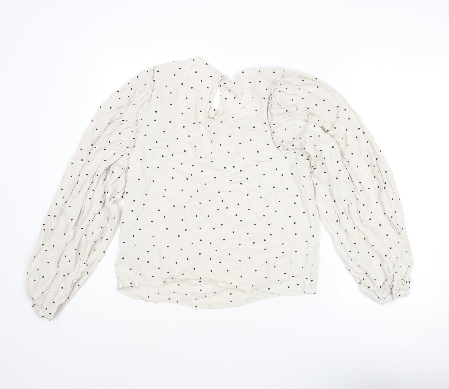 Selected Femme Womens Beige Polka Dot Viscose Basic Blouse Size 8 Round Neck