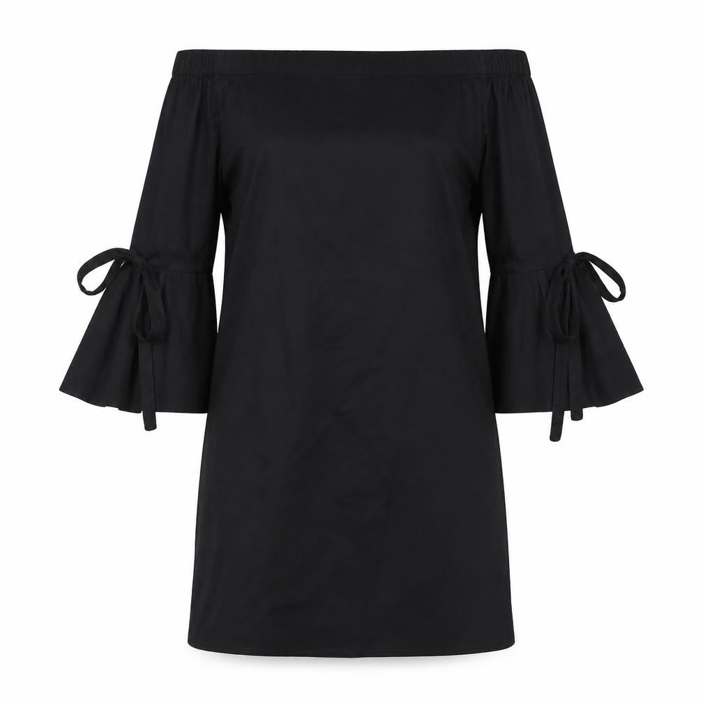 H&M Womens Black Polyester Shift Size 6 Off the Shoulder Pullover - Bow