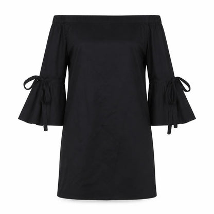 H&M Womens Black Polyester Shift Size 6 Off the Shoulder Pullover - Bow