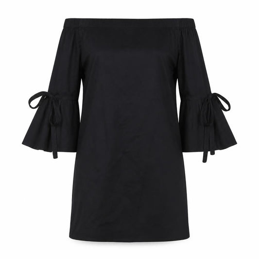 H&M Womens Black Polyester Shift Size 6 Off the Shoulder Pullover - Bow