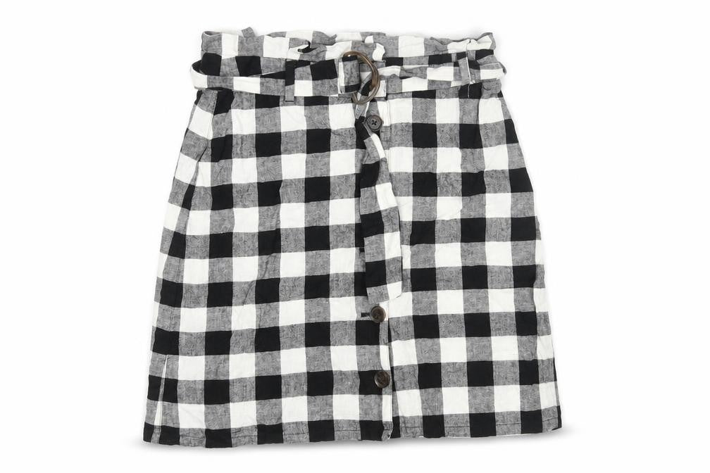 ASOS Womens Black Check Polyester A-Line Skirt Size 8 Button - Belted