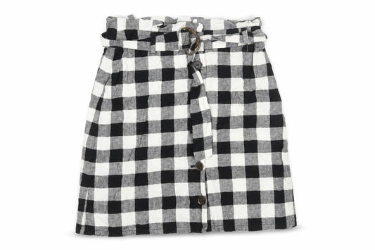 ASOS Womens Black Check Polyester A-Line Skirt Size 8 Button - Belted