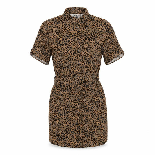 Topshop Womens Brown Animal Print Viscose Shirt Dress Size 4 Collared Button - Belted Leopard Print