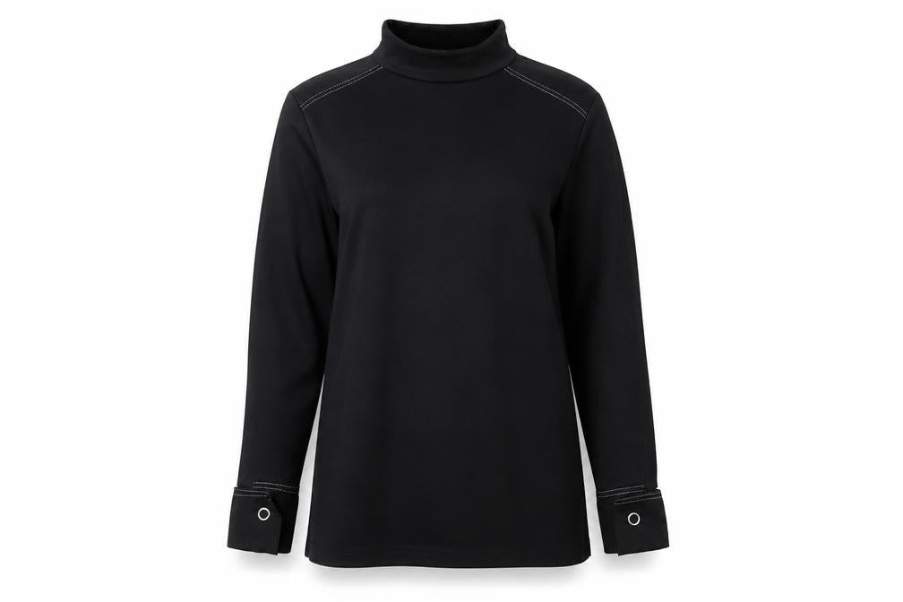 Zara Womens Black Polyester Basic Blouse Size M Mock Neck - Cuff Detail Side Slits