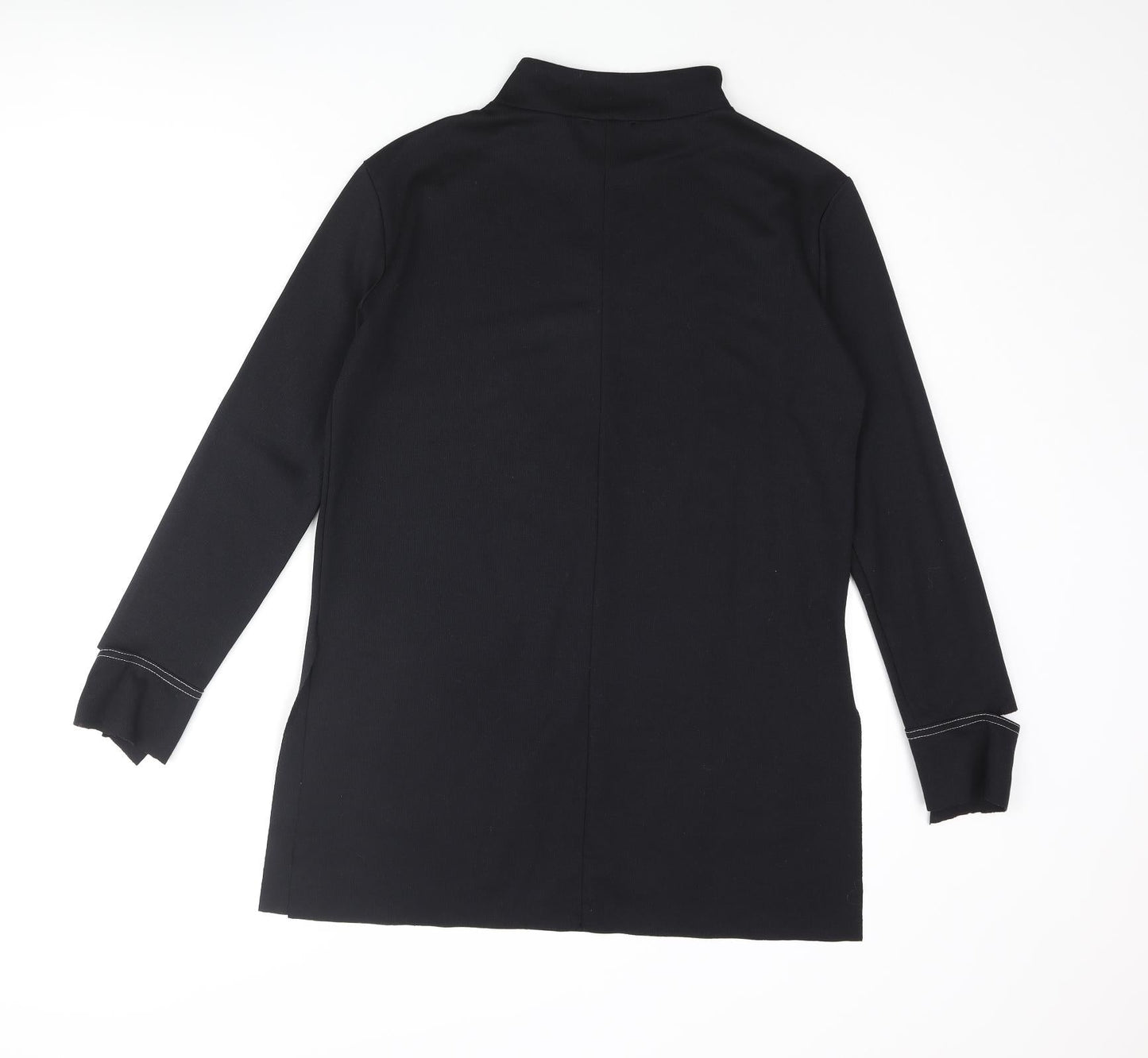 Zara Womens Black Polyester Basic Blouse Size M Mock Neck - Cuff Detail Side Slits