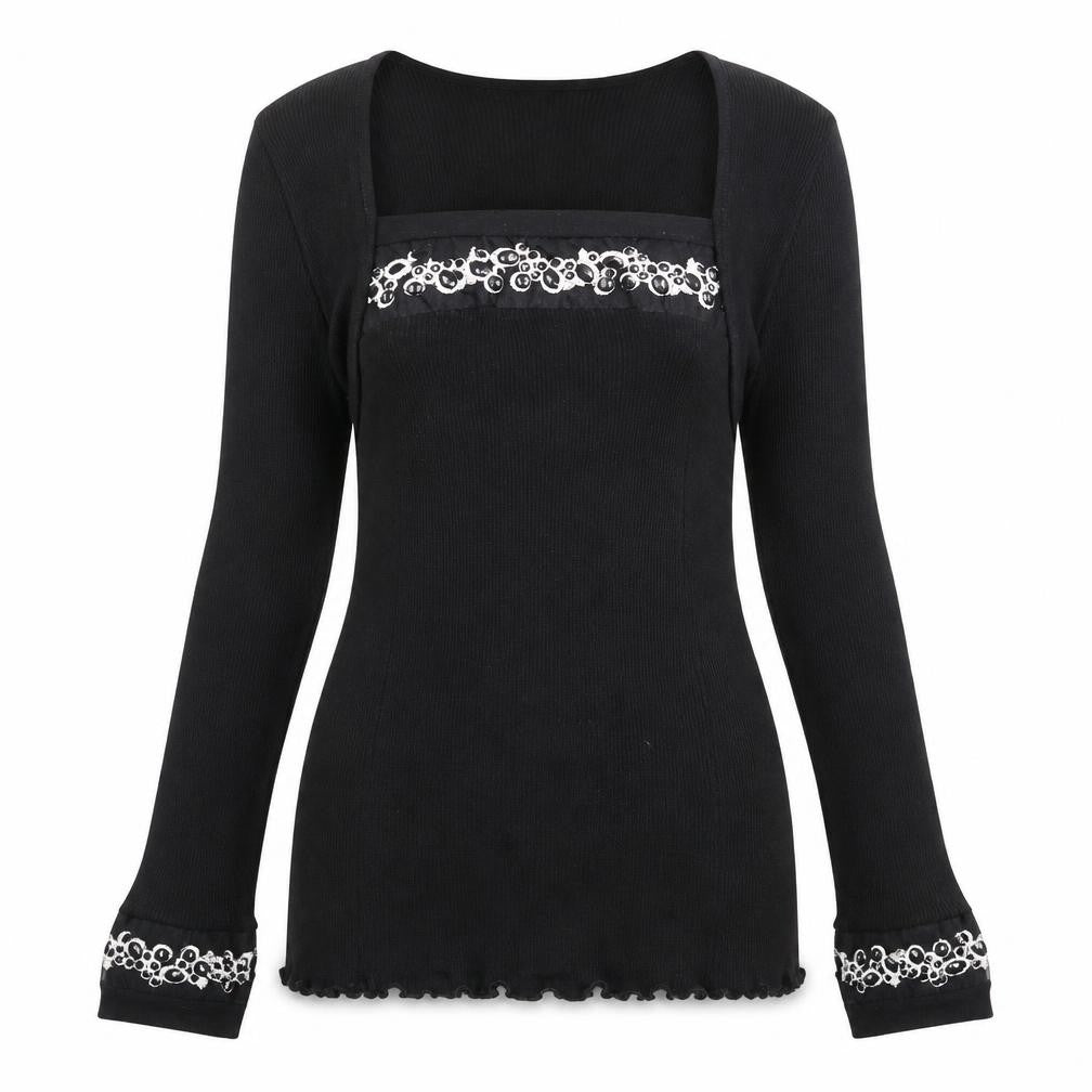 Bella Di Notte Womens Black Square Neck Wool Pullover Jumper Size 16 - Beaded Detail