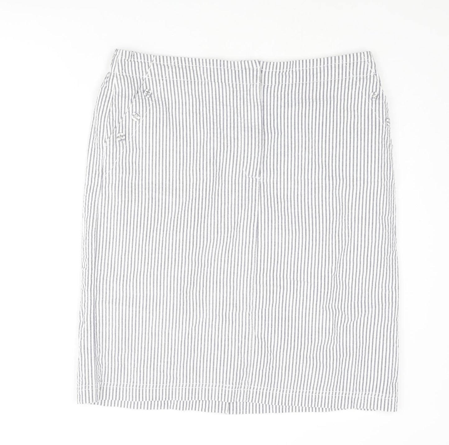 Emreco Womens Blue Striped Cotton Straight & Pencil Skirt Size 14 Zip - Button