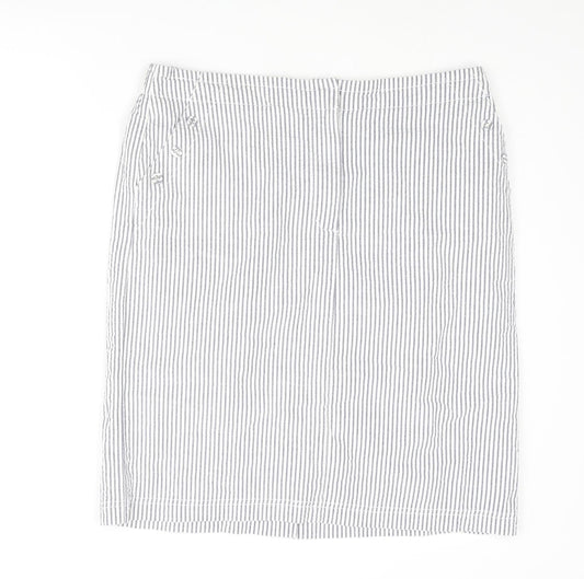 Emreco Womens Blue Striped Cotton Straight & Pencil Skirt Size 14 Zip - Button