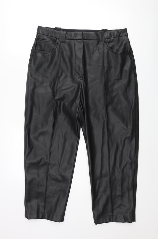 Marks and Spencer Womens Black Polyester Trousers Size 16 L24 in Regular Zip