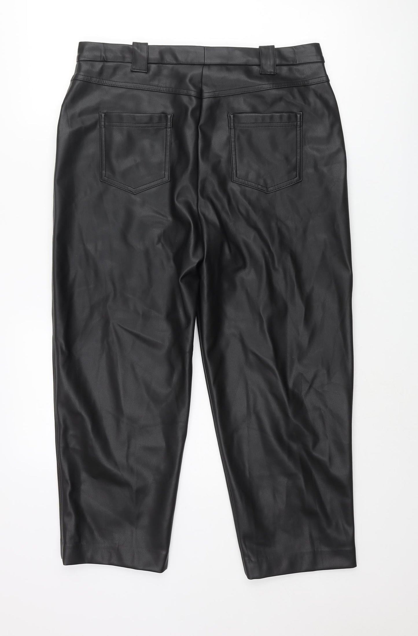 Marks and Spencer Womens Black Polyester Trousers Size 16 L24 in Regular Zip