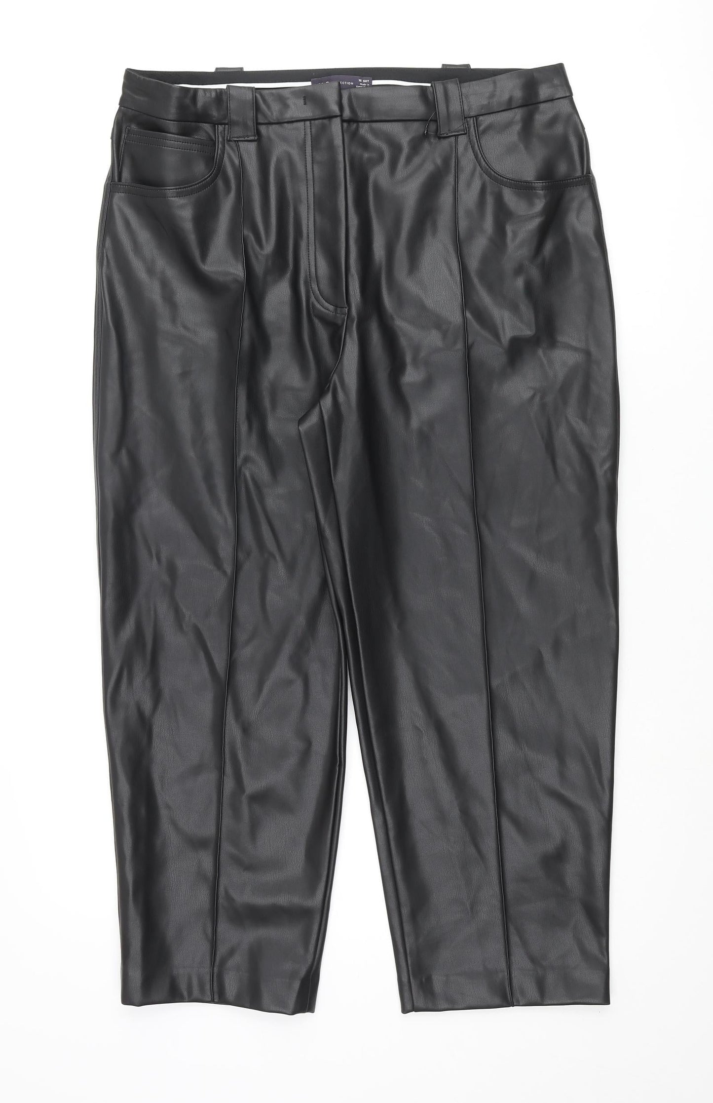Marks and Spencer Womens Black Polyester Trousers Size 16 L23 in Regular Zip