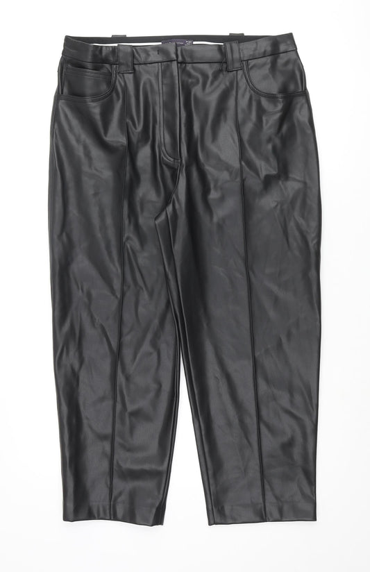 Marks and Spencer Womens Black Polyester Trousers Size 16 L23 in Regular Zip