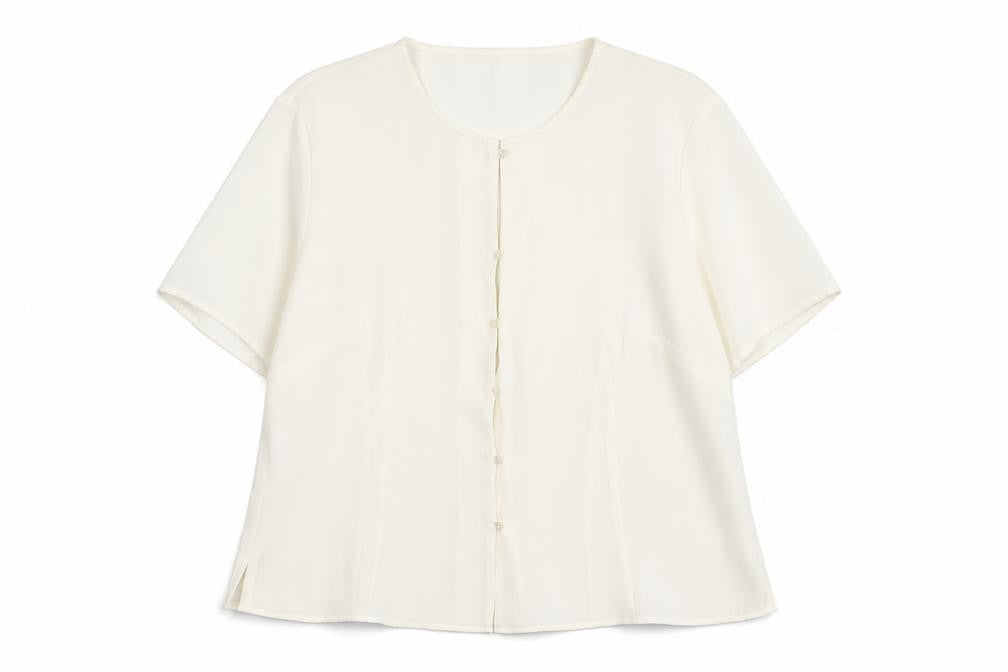 St Michael Womens Ivory Polyester Basic Button-Up Size 20 Round Neck - Lace Trim