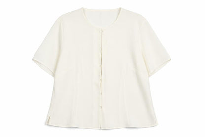 St Michael Womens Ivory Polyester Basic Button-Up Size 20 Round Neck - Lace Trim