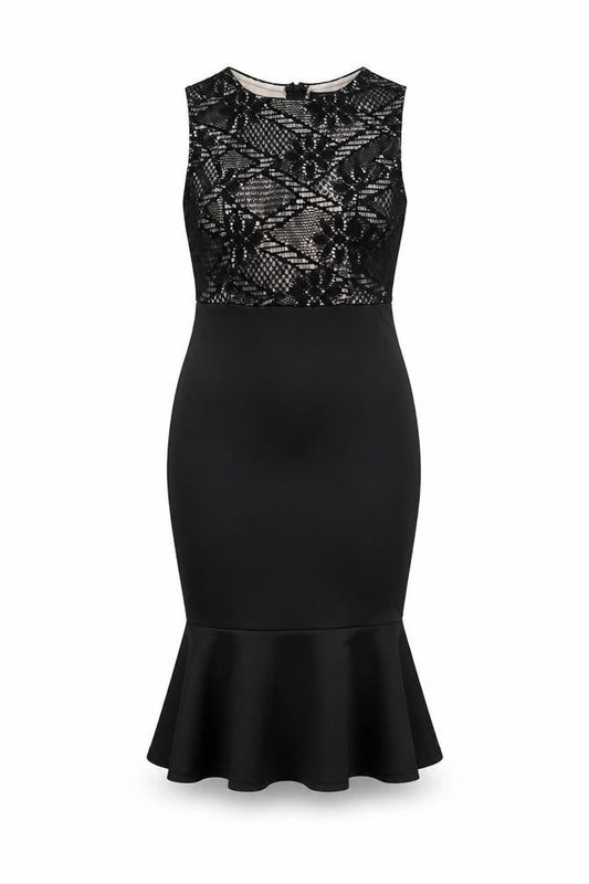 AX Paris Womens Black Polyester Mermaid Size 8 Round Neck Zip - Lace Overlay