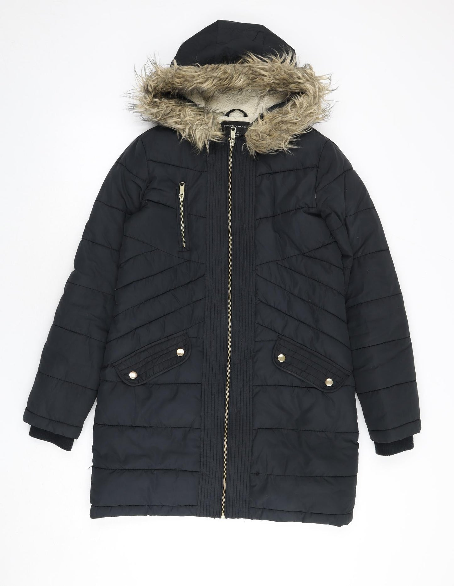 Dorothy Perkins Womens Black Parka Coat Size 8 Zip