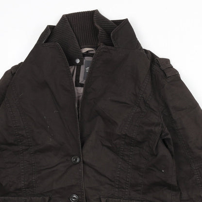 Close-up detail of ESPRIT women’s brown jacket, size UK 16, button