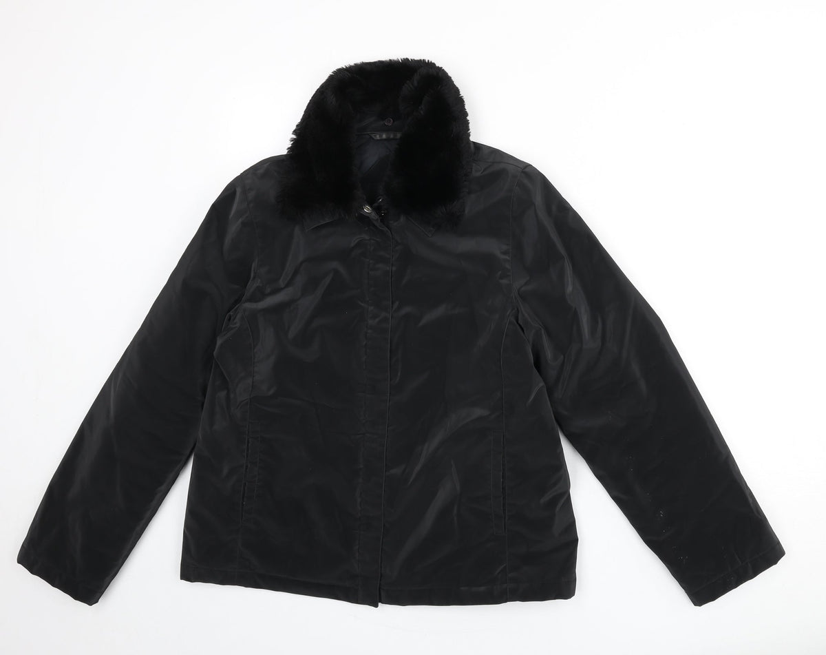 Additional front view of Dorothy Perkins women’s black jacket, size UK 12, zip