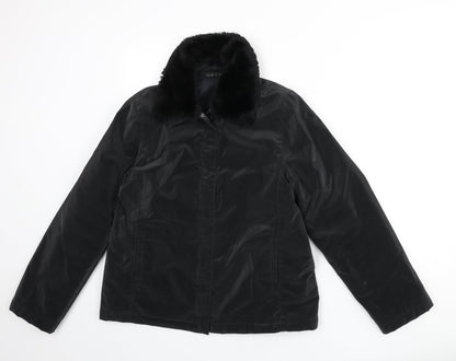 Additional front view of Dorothy Perkins women’s black jacket, size UK 12, zip
