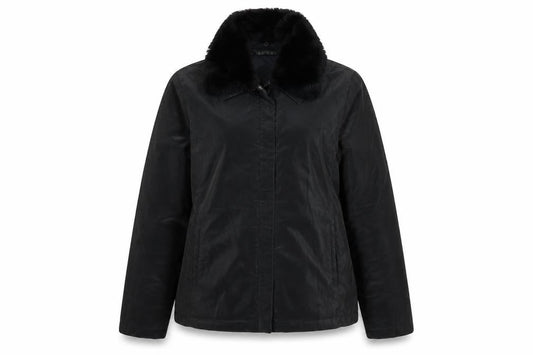Front view of Dorothy Perkins women’s black jacket, size UK 12, zip