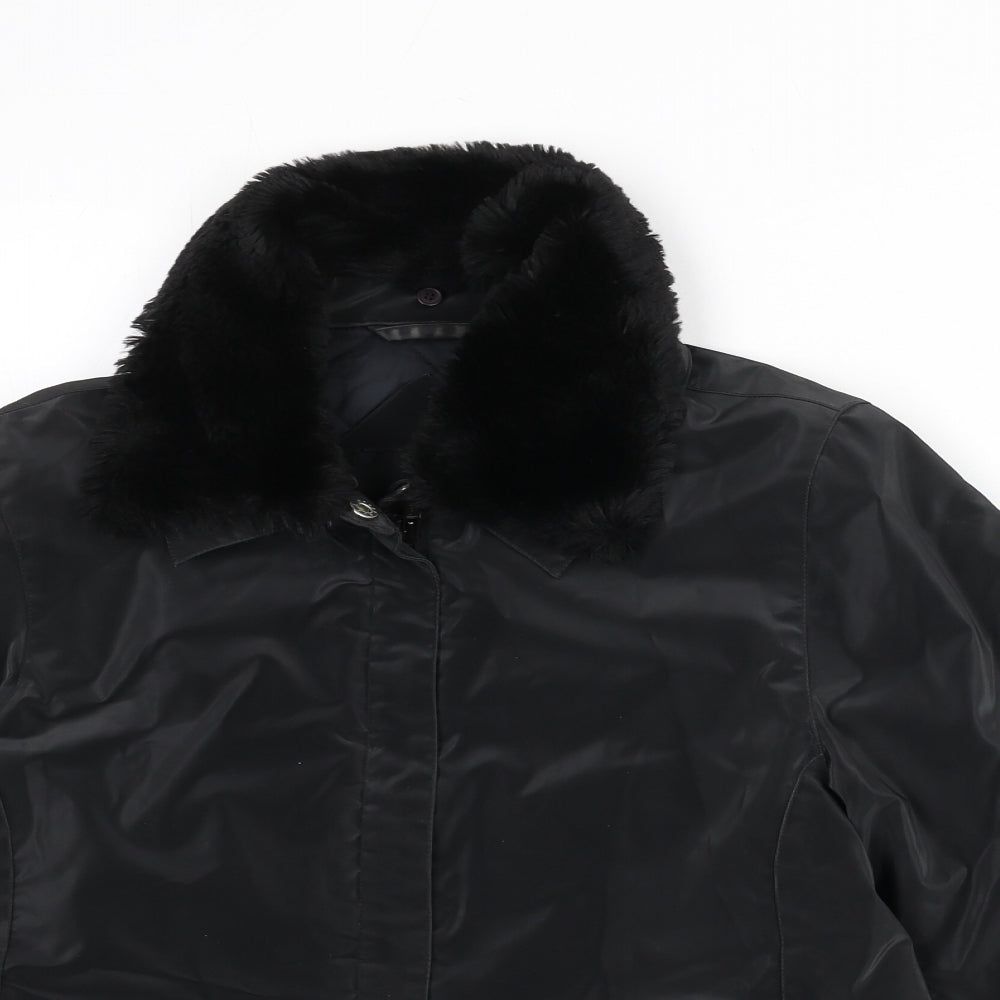Close-up detail of Dorothy Perkins women’s black jacket, size UK 12, zip