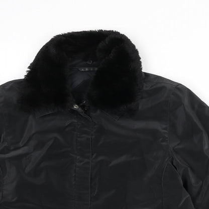 Close-up detail of Dorothy Perkins women’s black jacket, size UK 12, zip