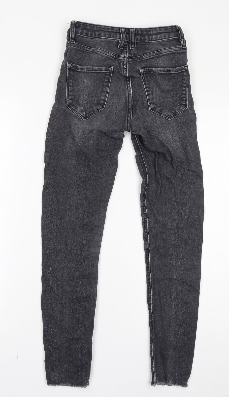 Mango Womens Grey Cotton Skinny Jeans Size 4 L27 in Regular Zip - Distressed Hem