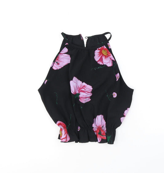 Terranova Womens Black Floral Polyester Cropped Tank Size XS Halter