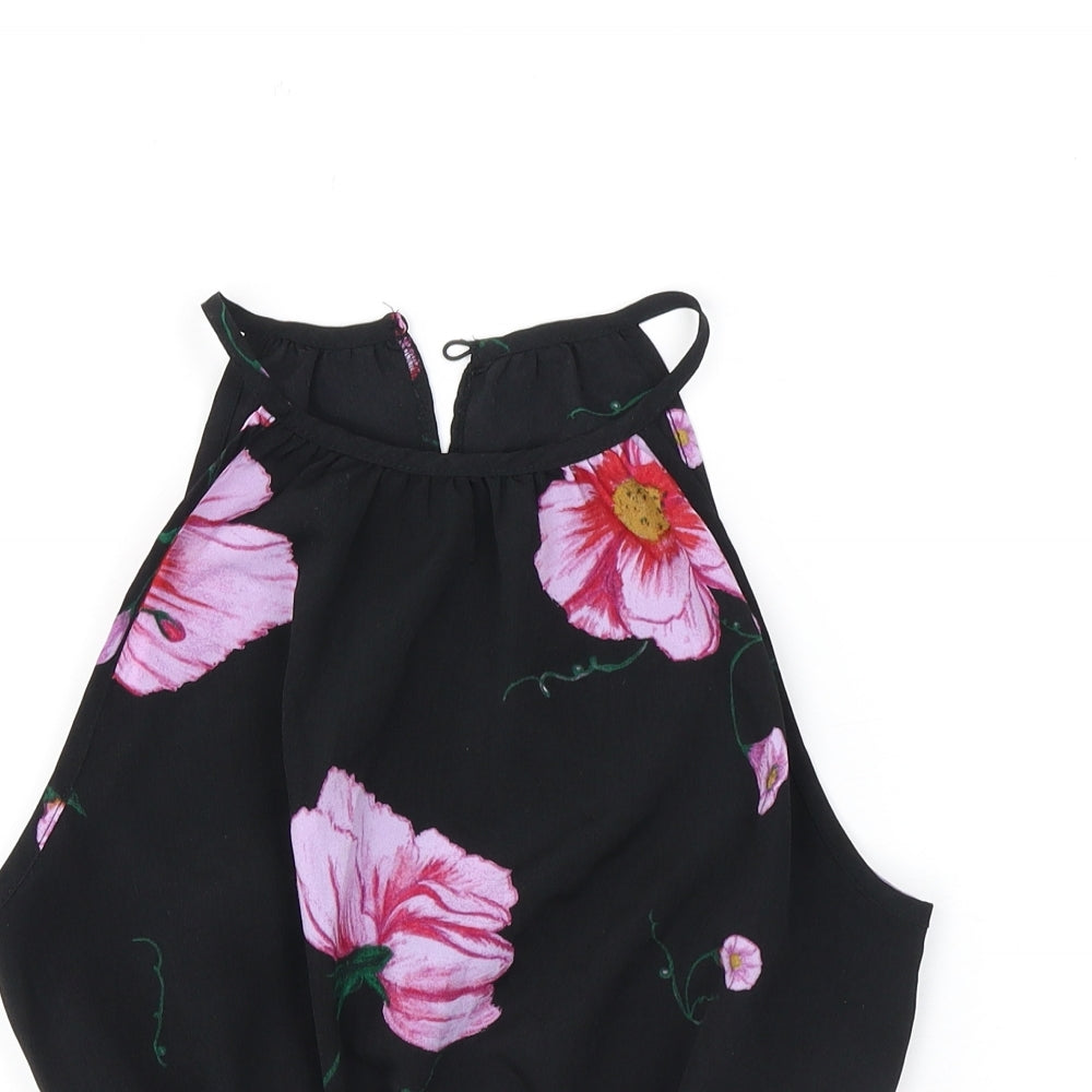 Terranova Womens Black Floral Polyester Cropped Tank Size XS Halter