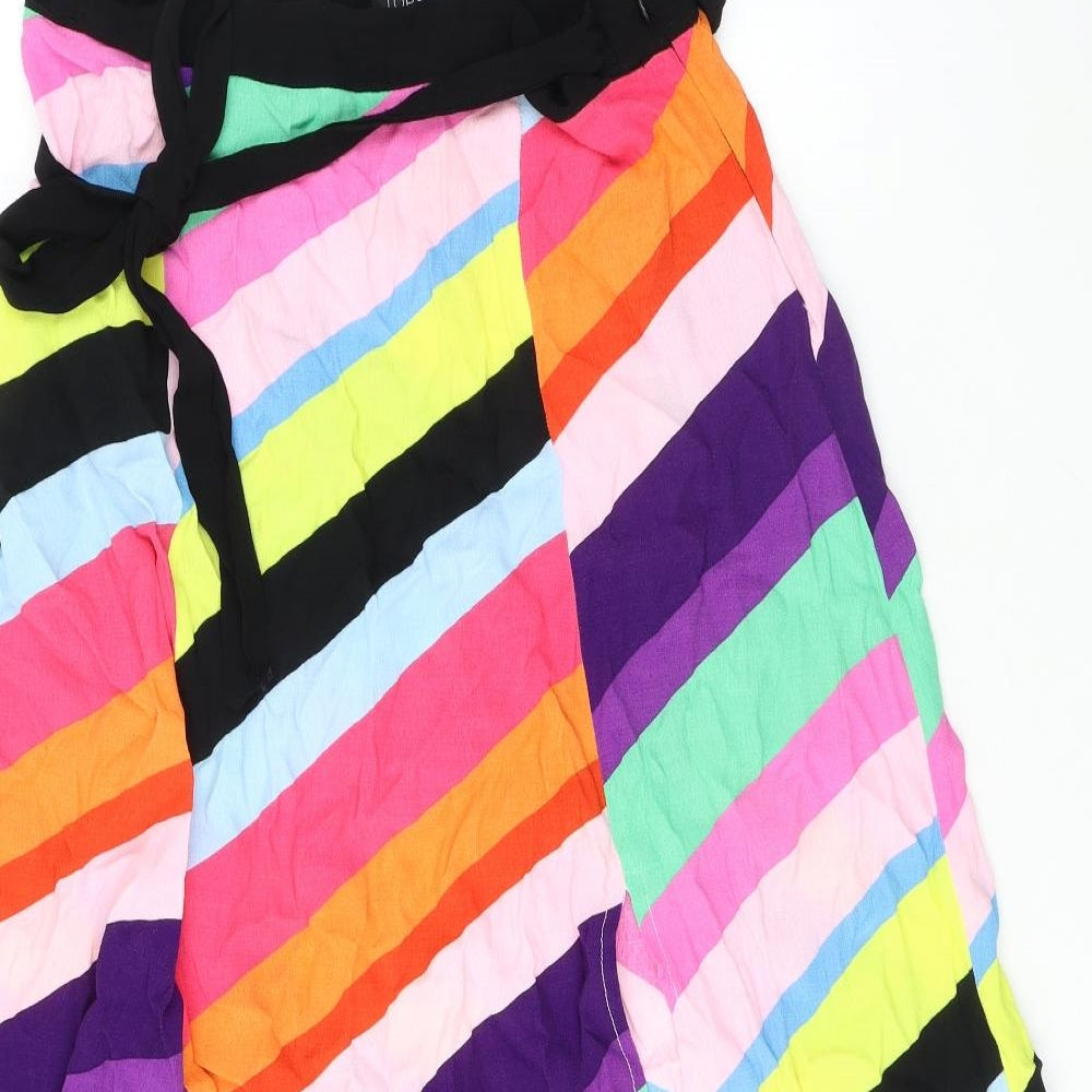Topshop Womens Multicoloured Striped Viscose Swing Skirt Size 10 Zip