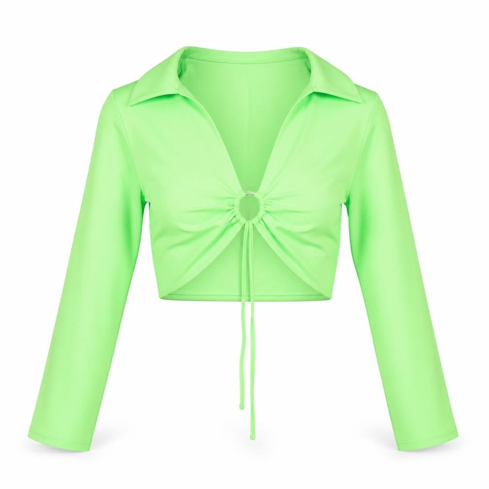 Divided by H&M Womens Green Polyester Cropped Blouse Size 10 Collared - Ring Detail