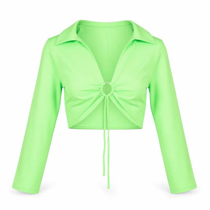 Divided by H&M Womens Green Polyester Cropped Blouse Size 10 Collared - Ring Detail