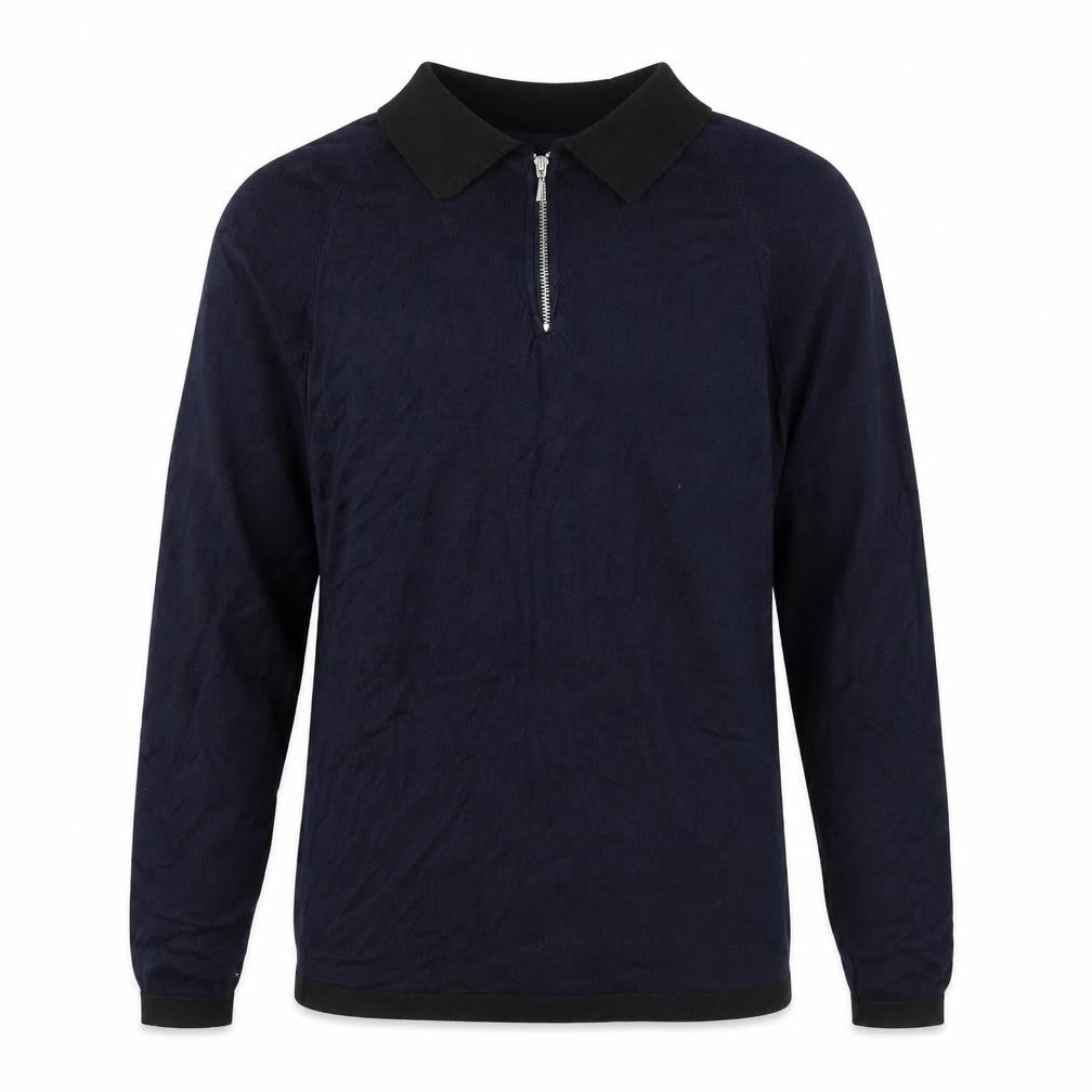 River Island Mens Blue Collared Viscose Pullover Jumper Size M Long Sleeve