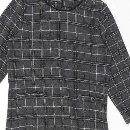 Part Two Womens Grey Check Cotton A-Line Size XL Round Neck Pullover