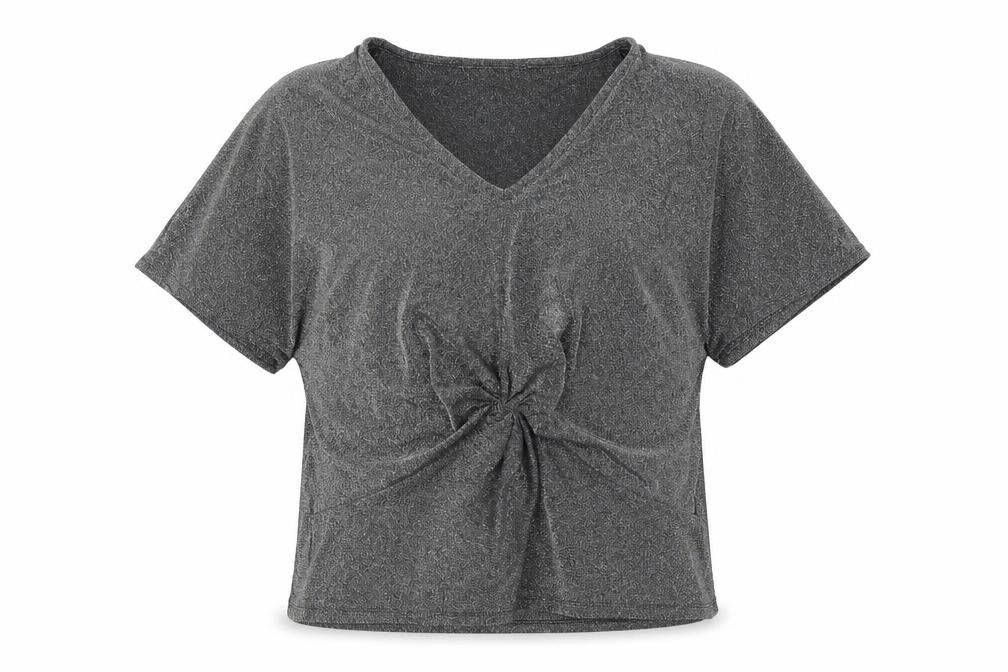 Marks & Spencer Womens Silver Polyamide Basic T-Shirt Size L V-Neck - Twist Detail