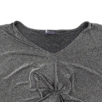 Marks & Spencer Womens Silver Polyamide Basic T-Shirt Size L V-Neck - Twist Detail