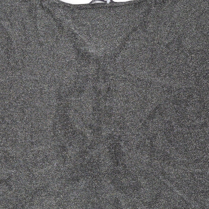 Marks & Spencer Womens Silver Polyamide Basic T-Shirt Size L V-Neck - Twist Detail