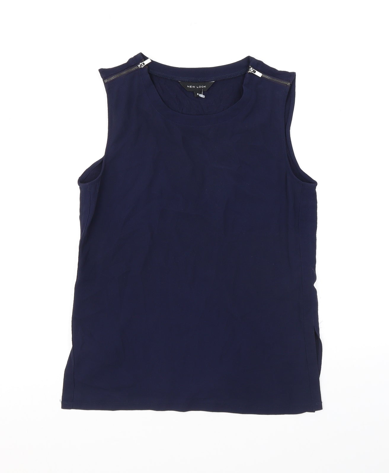 New Look Womens Blue Polyester Basic Tank Size 8 Round Neck