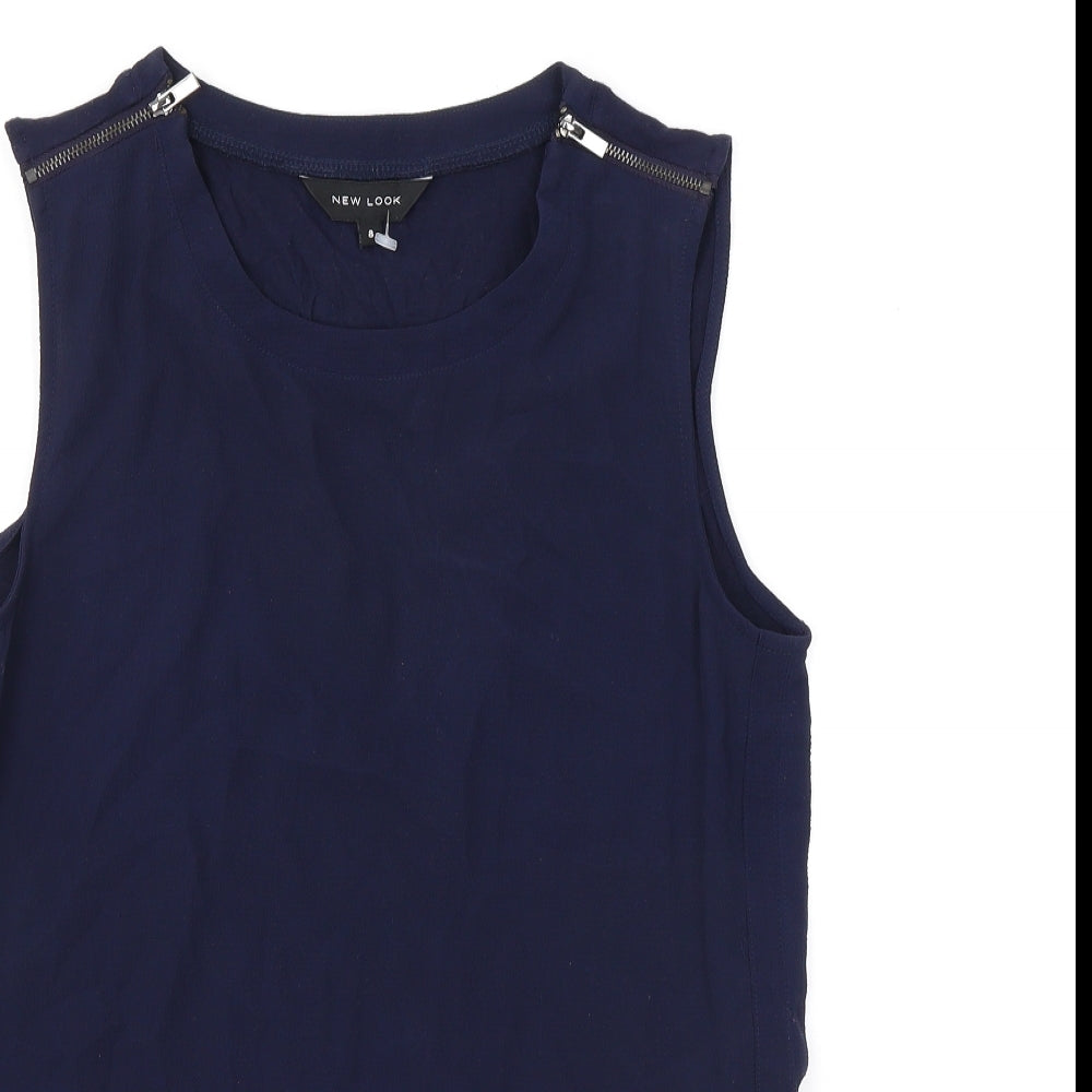 New Look Womens Blue Polyester Basic Tank Size 8 Round Neck