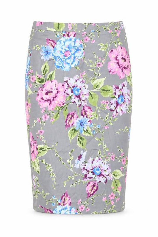 Amphora Womens Grey Floral Cotton Straight & Pencil Skirt Size M Zip