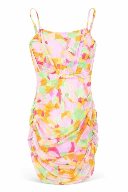 Stradivarius Womens Multicoloured Geometric Polyester Bodycon Size L Square Neck - Ruching, Boning
