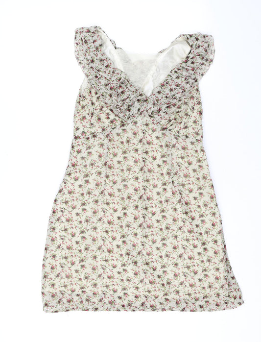 Madam Rage Womens Beige Floral Polyester Mini Size 12 V-Neck Zip