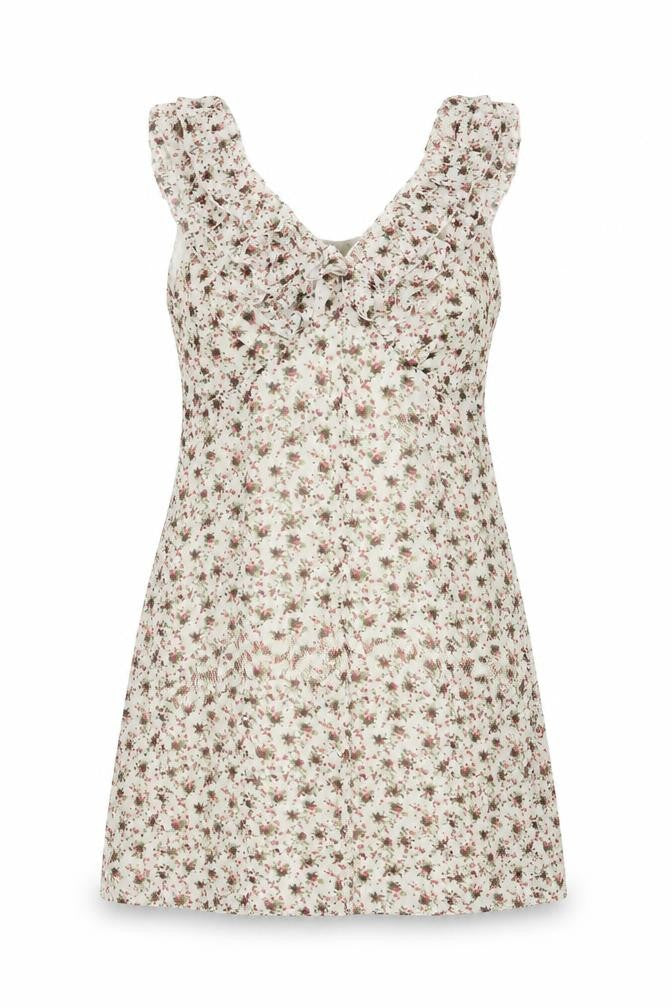 Madam Rage Womens Beige Floral Polyester Mini Size 12 V-Neck Zip