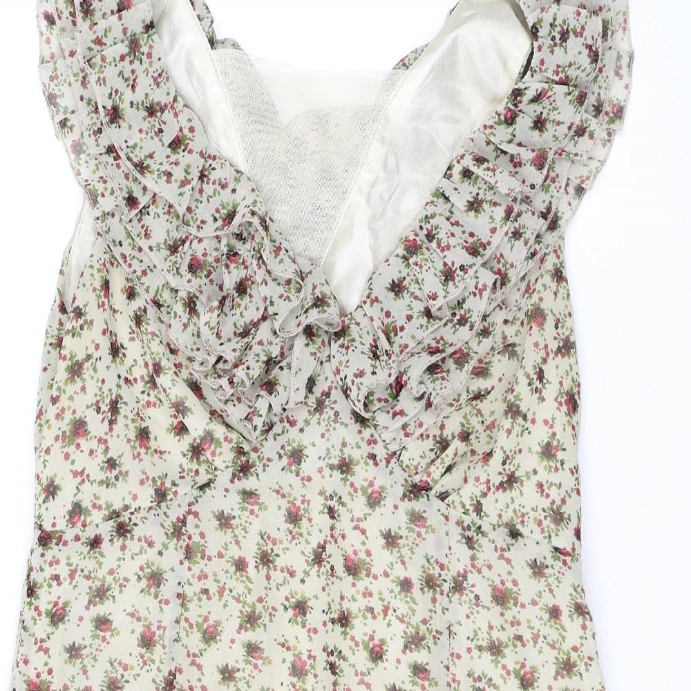 Madam Rage Womens Beige Floral Polyester Mini Size 12 V-Neck Zip