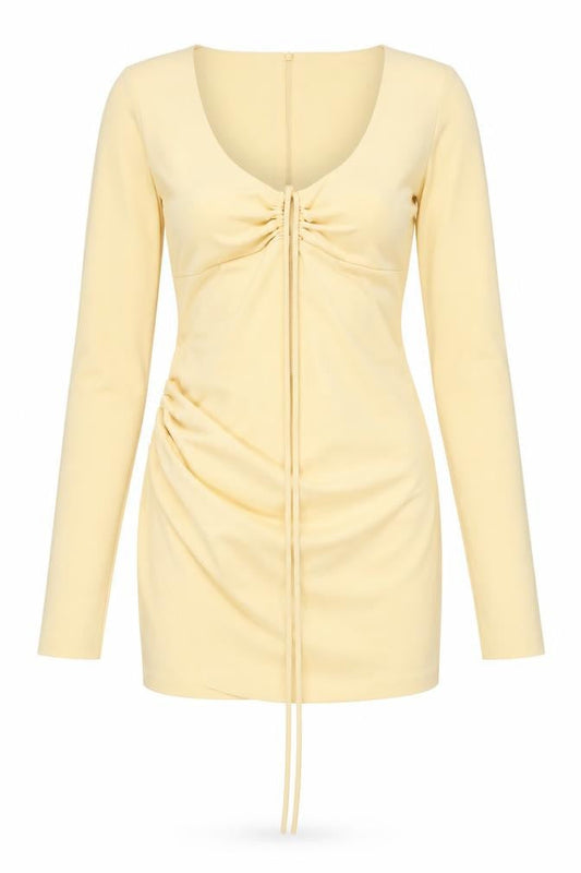 Zara Womens Yellow Polyester Mini Size S V-Neck Zip - Keyhole Neck