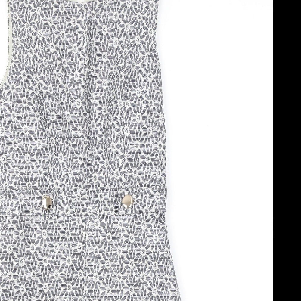 Miss Selfridge Womens Grey Floral Polyester A-Line Size 8 Round Neck Zip