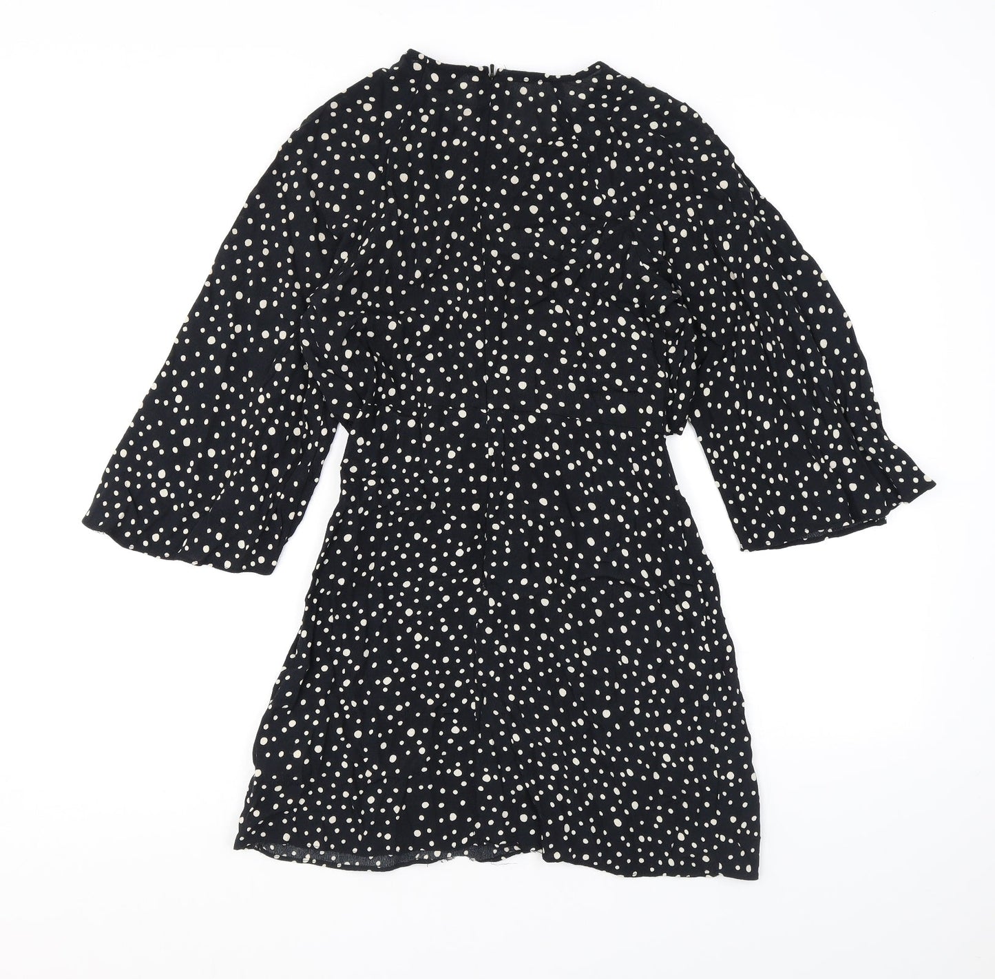 Topshop Womens Black Polka Dot Viscose A-Line Size 6 Round Neck Zip - Cutout