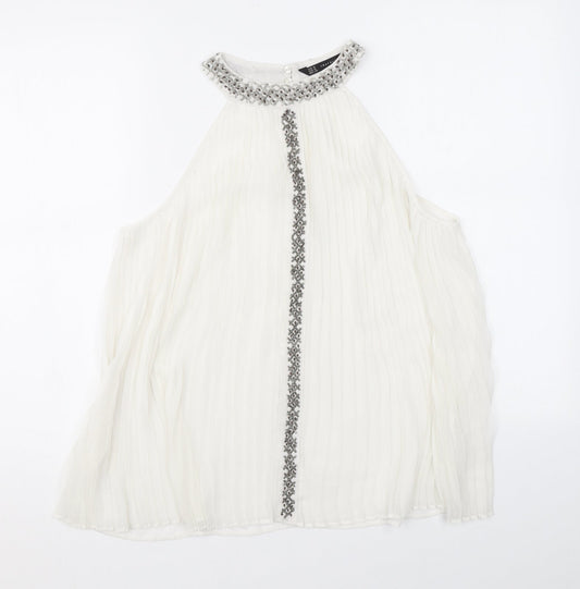 Zara Womens White Polyester Basic Tank Size M Halter - Beading