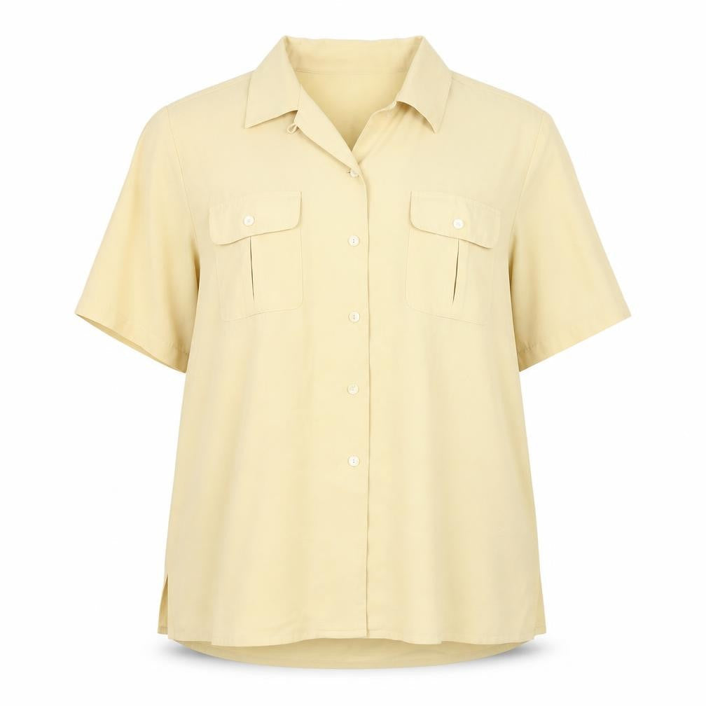 Berkertex Womens Yellow Polyester Basic Button-Up Size 16 Collared - Pockets